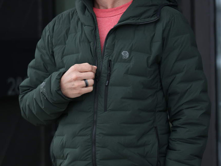 Detroit carbon fiber and concrete ring on hand