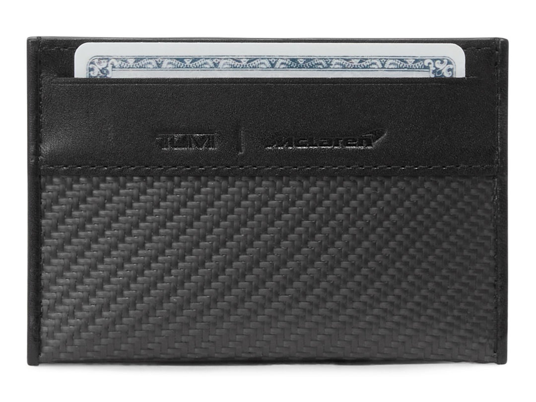 TUMI | McLaren Slim Card Case with cards inserted, showcasing practical design.