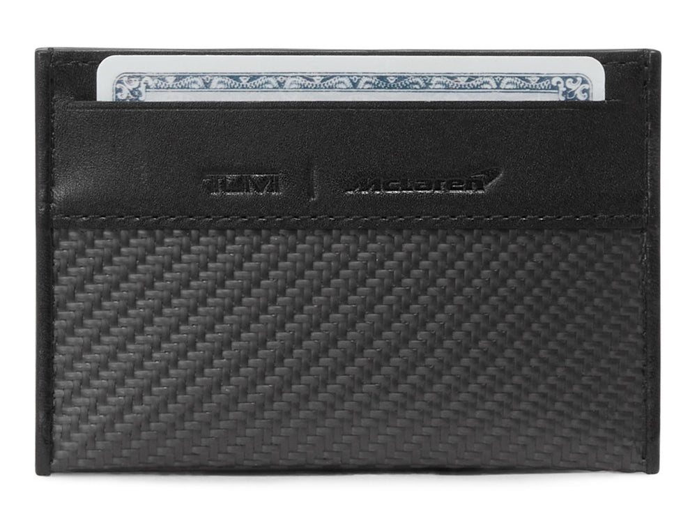TUMI | McLaren Slim Card Case with cards inserted, showcasing practical design.