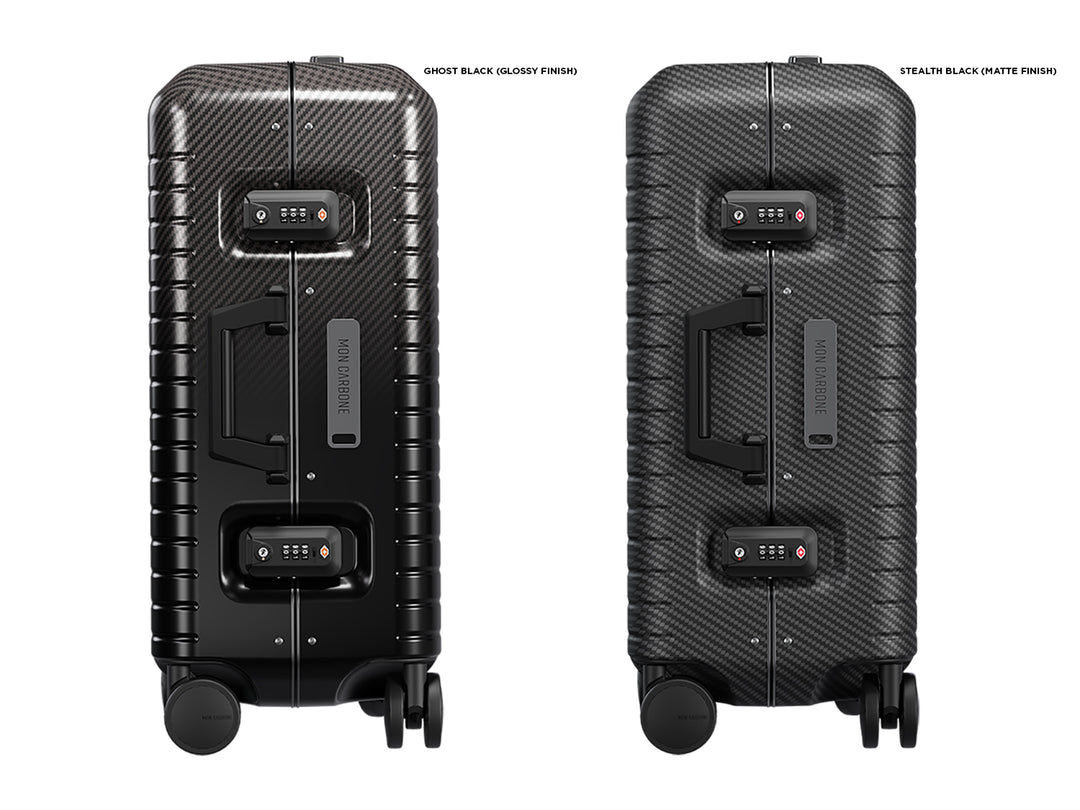monCarbone BLACKDIAMOND Carbon Fiber Carry-On Luggage, matte vs gloss side