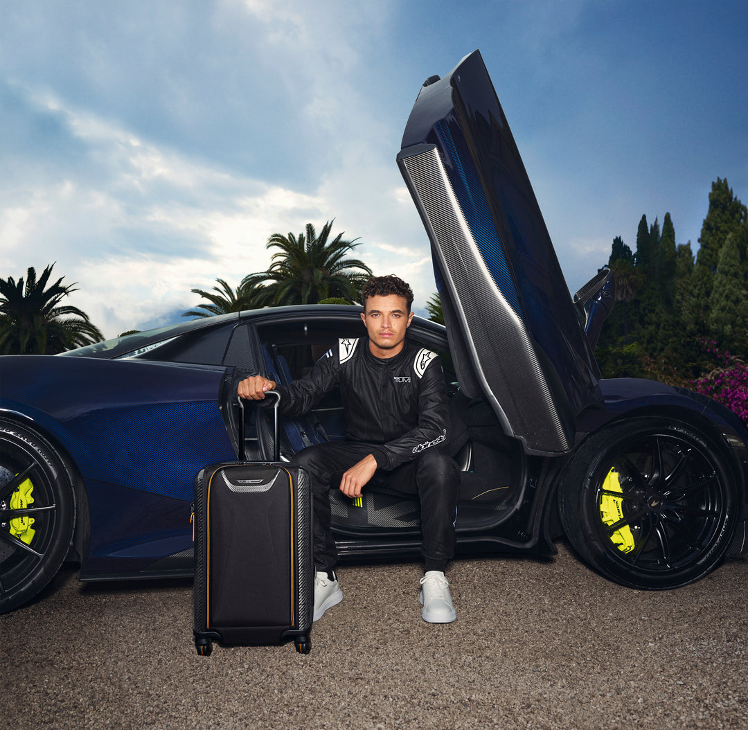 Lando Norris with McLaren and TUMI luggage