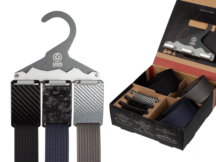 Grip6 Carbon Pack - 3 Interchangeable Belts with Carbon Fiber Buckles and Free Aluminum Hanger