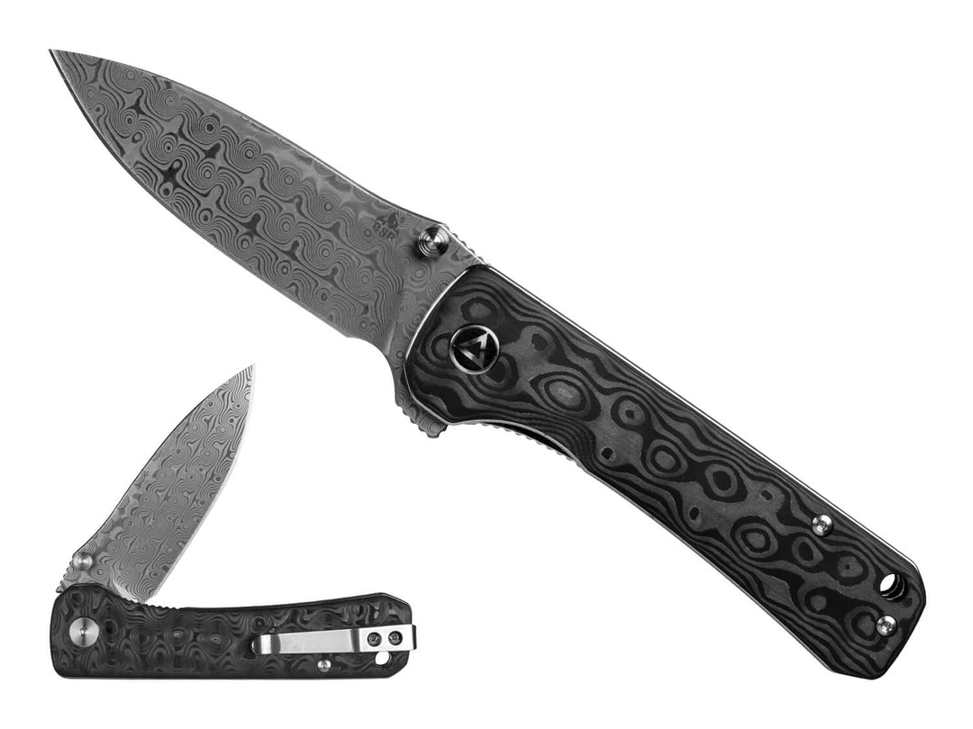 QSP Hawk Raindrop Carbon Fiber & Damascus Steel Liner Lock Knife