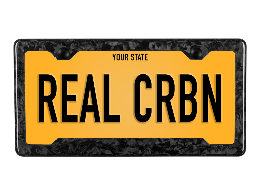 Forged Carbon Fiber License Plate Frame - 2 Holes Angled Bottom with license plate
