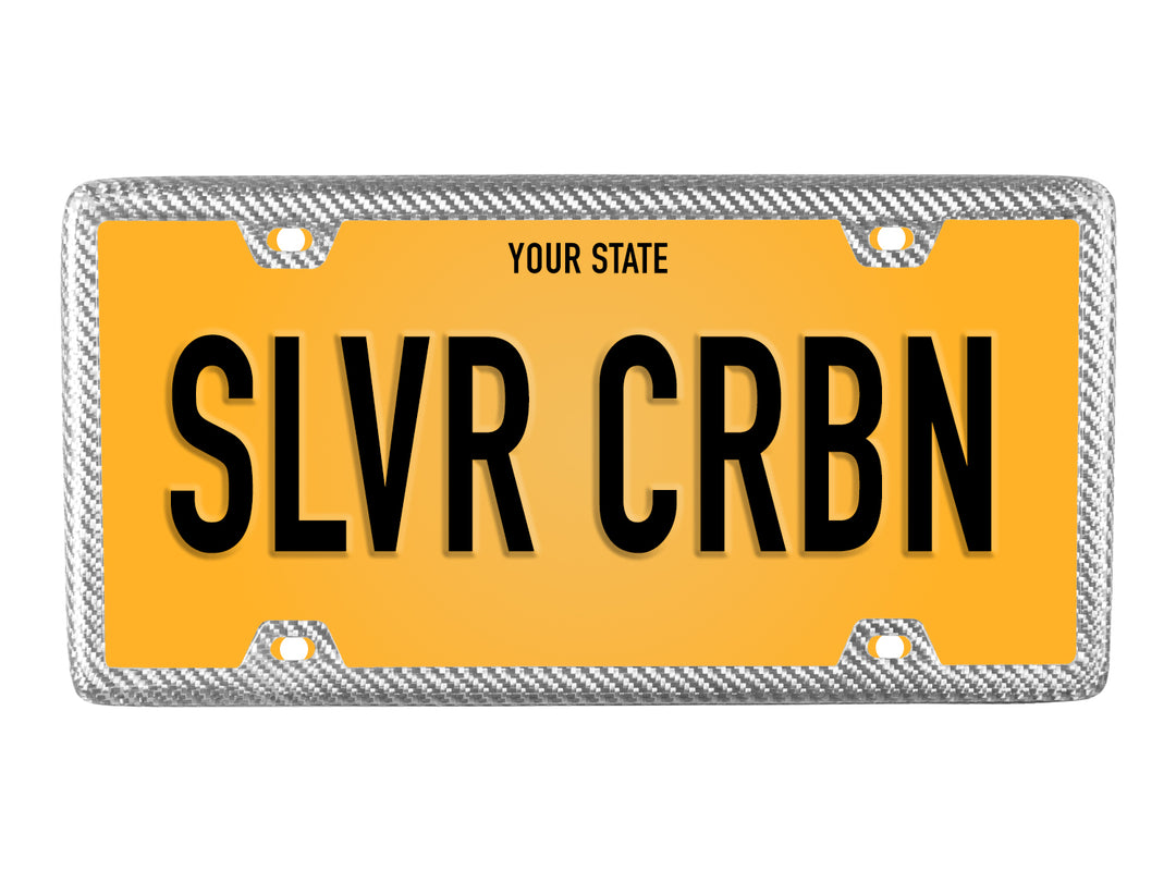 Silver fiberglass license plate frame with a California license plate