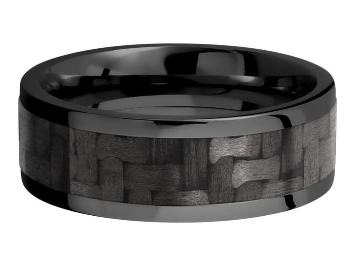 8mm Black Zirconium Ring With 5mm Real Carbon Fiber Inlay