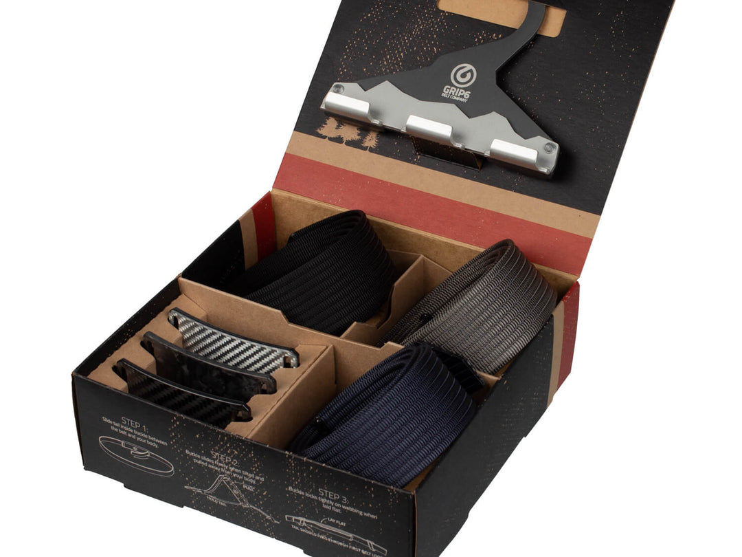 Grip6 Carbon Pack - 3 Interchangeable Belts with Carbon Fiber Buckles and Free Aluminum Hanger