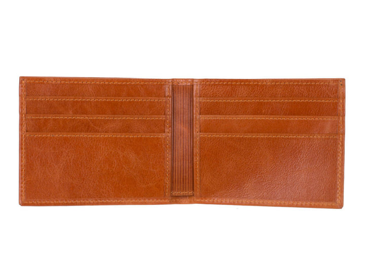 Londono carbon fiber and brown leather wallet, open and empty