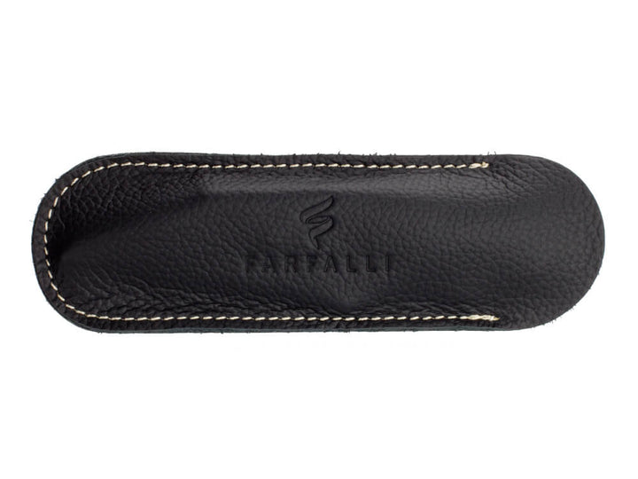 "Farfalli Gulliver Professional Corkscrew presented with its black leather sheath, illustrating the complete set.