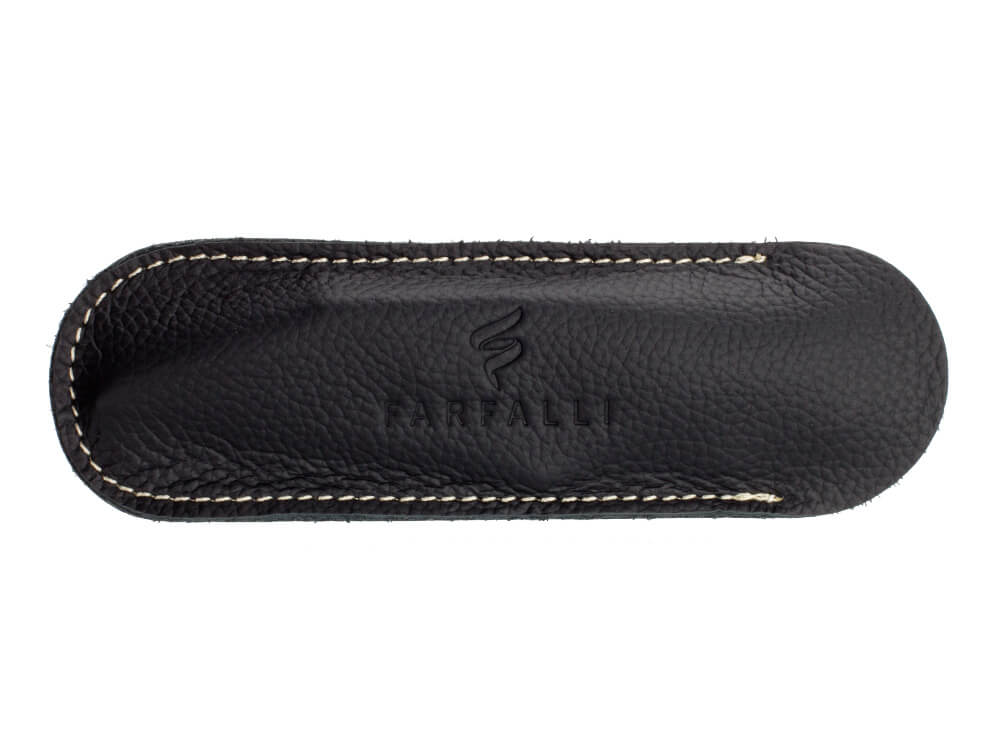 "Farfalli Gulliver Professional Corkscrew presented with its black leather sheath, illustrating the complete set.