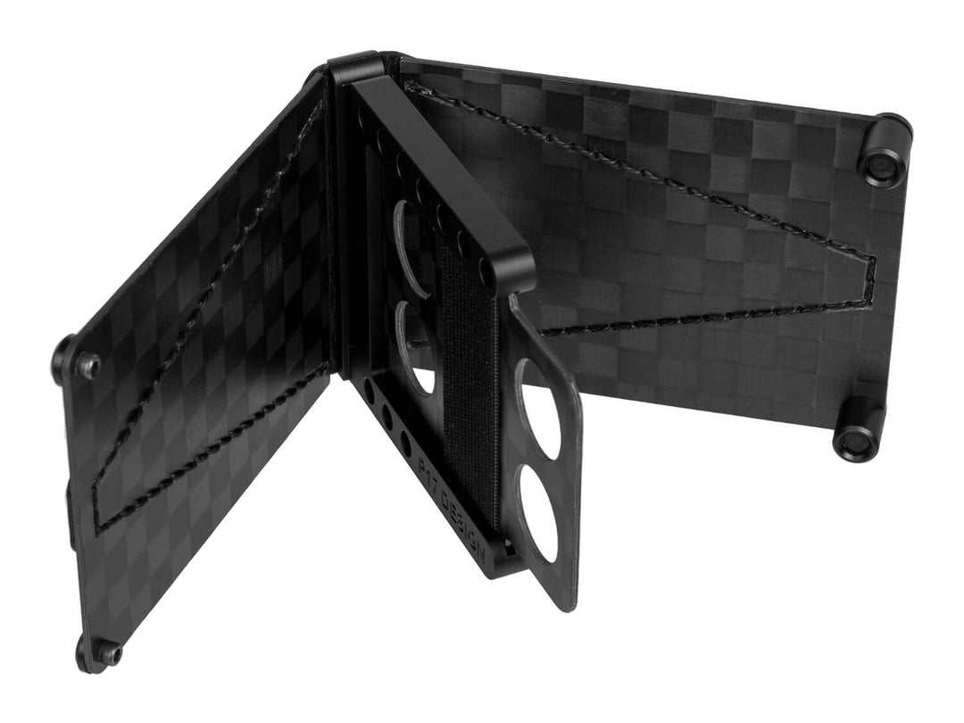 P17 carbon fiber wallet, open and empty