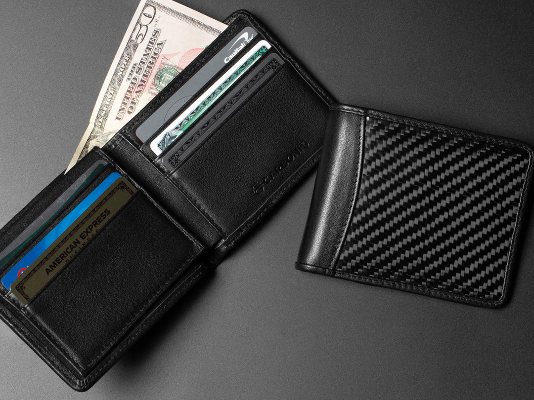 Lifestyle shot of the original carbon fiber wallet