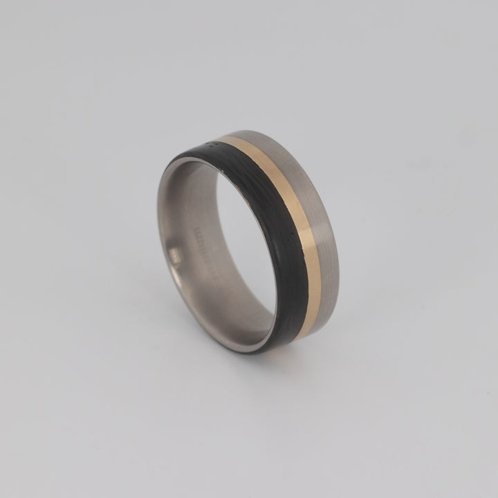 Archduke Titanium, 14k Gold & Carbon Fiber Ring, 360 video